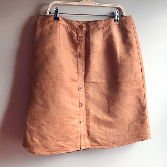 NWT Cognac Faux Suede Skirt - Picture 1 of 5